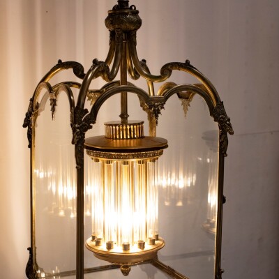 Large English 18th Century Adams Style Polished Brass Hanging Lantern