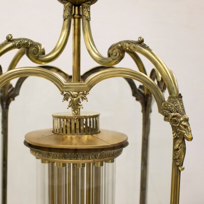 Large English 18th Century Adams Style Polished Brass Hanging Lantern