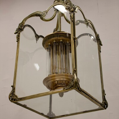 Large English 18th Century Adams Style Polished Brass Hanging Lantern
