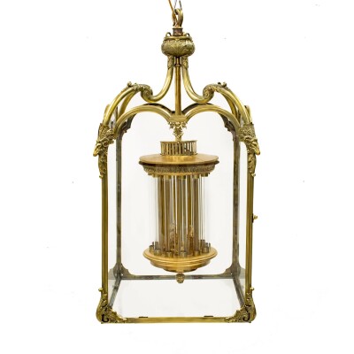 Large English 18th Century Adams Style Polished Brass Hanging Lantern
