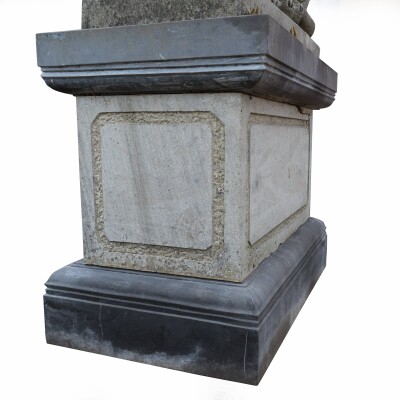 Reclaimed Pair of Monumental Stone Lions on their own Plinth