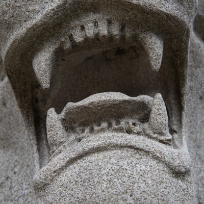 Reclaimed Pair of Monumental Stone Lions on their own Plinth