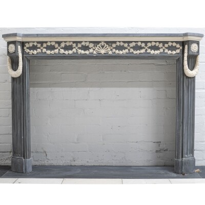 Antique Early 19th Century French Style Grey Marble Fireplace Surround