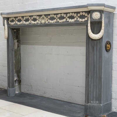 Antique Early 19th Century French Style Grey Marble Fireplace Surround