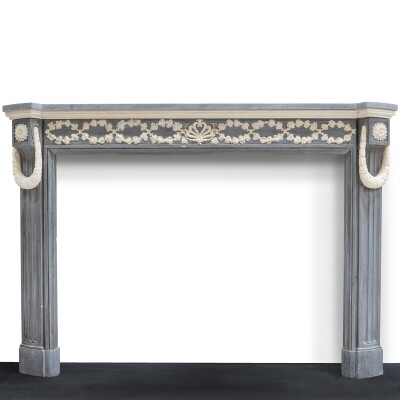 Antique Early 19th Century French Style Grey Marble Fireplace Surround