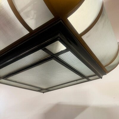 Grand Antique Art Deco Opal Glass & Iron Light | 4 Available