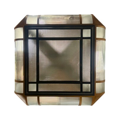 Grand Antique Art Deco Opal Glass & Iron Light | 4 Available