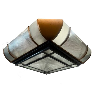 Grand Antique Art Deco Opal Glass & Iron Light | 4 Available