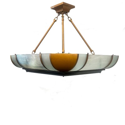 Grand Antique Art Deco Opal Glass & Iron Light | 4 Available