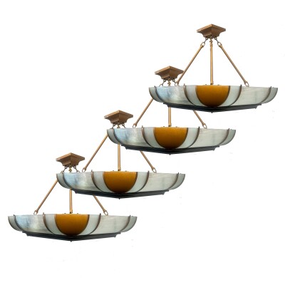 Grand Antique Art Deco Opal Glass & Iron Light | 4 Available