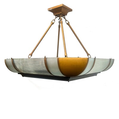 Grand Antique Art Deco Opal Glass & Iron Light | 4 Available