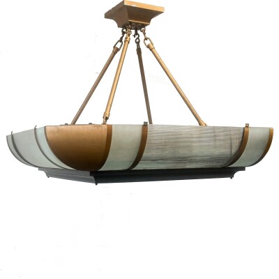 Grand Antique Art Deco Opal Glass & Iron Light | 4 Available