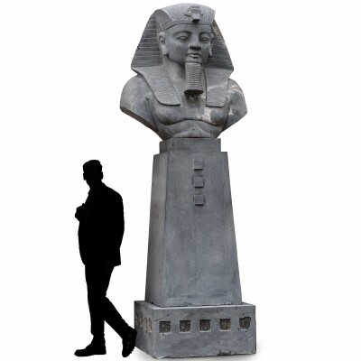 Monumental Egyptian Pharaoh Marble Statue on Plinth