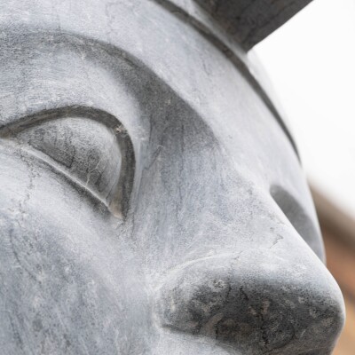 Monumental Egyptian Pharaoh Marble Statue on Plinth