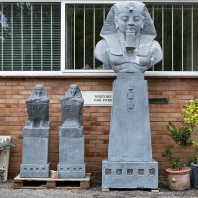 Monumental Egyptian Pharaoh Marble Statue on Plinth