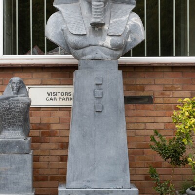 Monumental Egyptian Pharaoh Marble Statue on Plinth