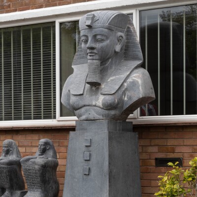 Monumental Egyptian Pharaoh Marble Statue on Plinth