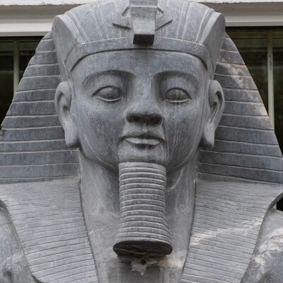 Monumental Egyptian Pharaoh Marble Statue on Plinth