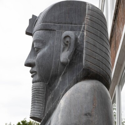 Monumental Egyptian Pharaoh Marble Statue on Plinth