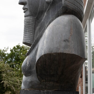 Monumental Egyptian Pharaoh Marble Statue on Plinth
