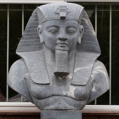 Monumental Egyptian Pharaoh Marble Statue on Plinth
