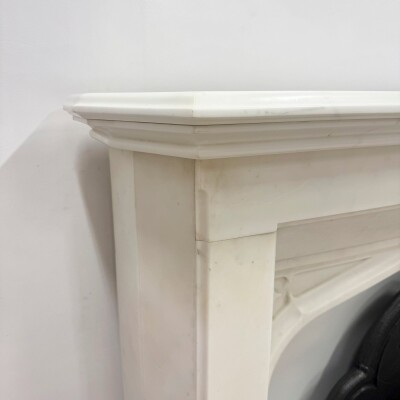Antique Gothic Revival Statuary Marble Fireplace