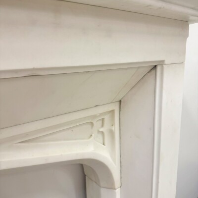 Antique Gothic Revival Statuary Marble Fireplace