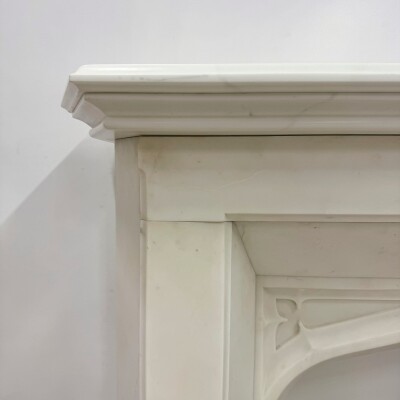 Antique Gothic Revival Statuary Marble Fireplace