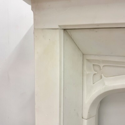 Antique Gothic Revival Statuary Marble Fireplace