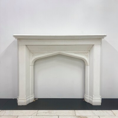 Antique Gothic Revival Statuary Marble Fireplace