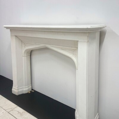Antique Gothic Revival Statuary Marble Fireplace