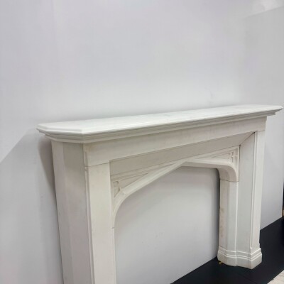 Antique Gothic Revival Statuary Marble Fireplace