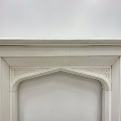 Antique Gothic Revival Statuary Marble Fireplace