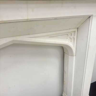 Antique Gothic Revival Statuary Marble Fireplace
