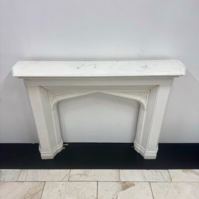 Antique Gothic Revival Statuary Marble Fireplace