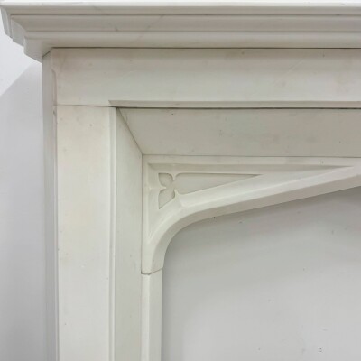 Antique Gothic Revival Statuary Marble Fireplace