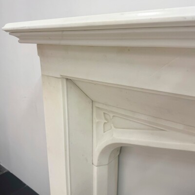 Antique Gothic Revival Statuary Marble Fireplace