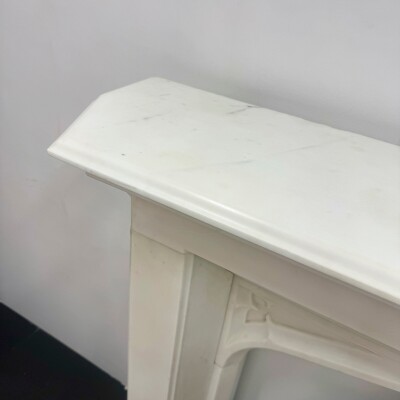 Antique Gothic Revival Statuary Marble Fireplace