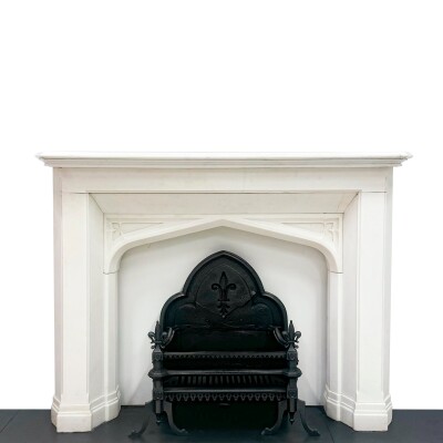 Antique Gothic Revival Statuary Marble Fireplace