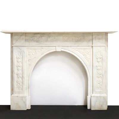 Antique Victorian Carved Statuary Marble Arched Chimneypiece