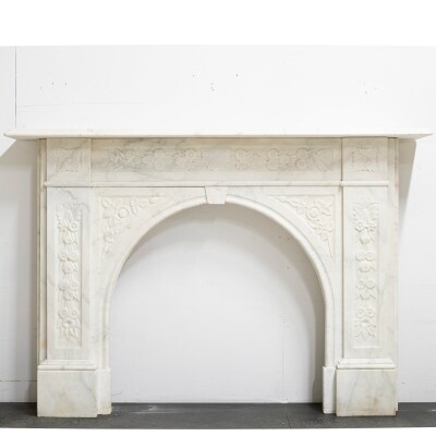 Antique Victorian Carved Statuary Marble Arched Chimneypiece