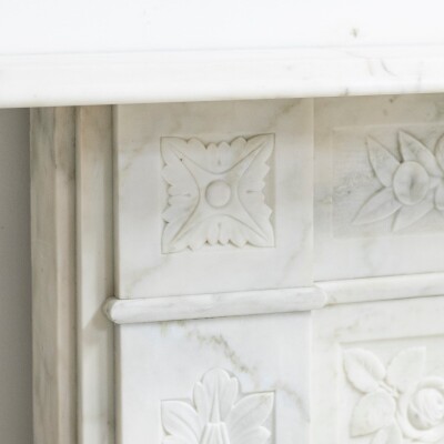 Antique Victorian Carved Statuary Marble Arched Chimneypiece