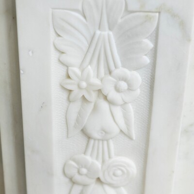 Antique Victorian Carved Statuary Marble Arched Chimneypiece