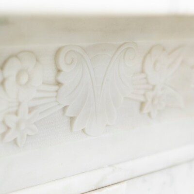 Antique Victorian Carved Statuary Marble Arched Chimneypiece