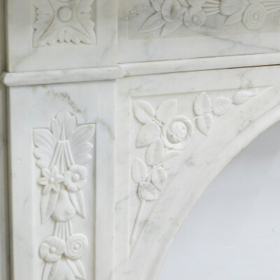 Antique Victorian Carved Statuary Marble Arched Chimneypiece