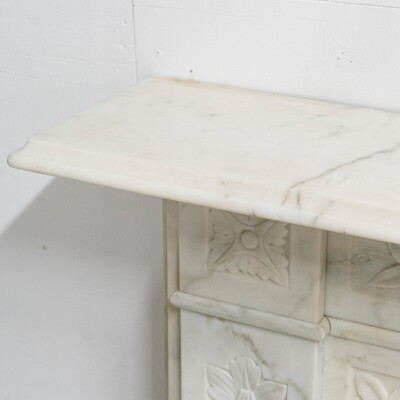Antique Victorian Carved Statuary Marble Arched Chimneypiece