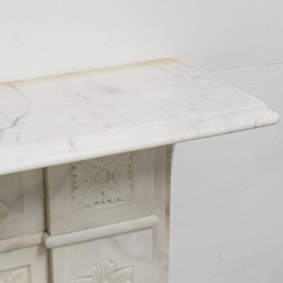 Antique Victorian Carved Statuary Marble Arched Chimneypiece