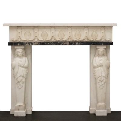 Antique Greek Revival Statuary Marble Fireplace