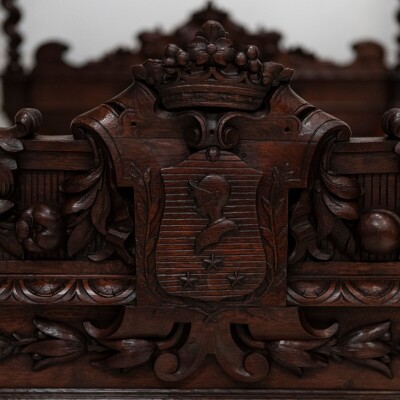 Antique Heavily Carved Continental Four Posted Bed | European Double