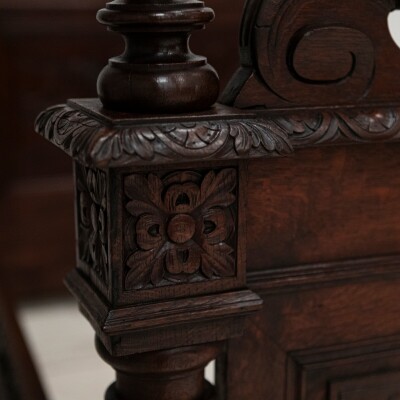 Antique Heavily Carved Continental Four Posted Bed | European Double